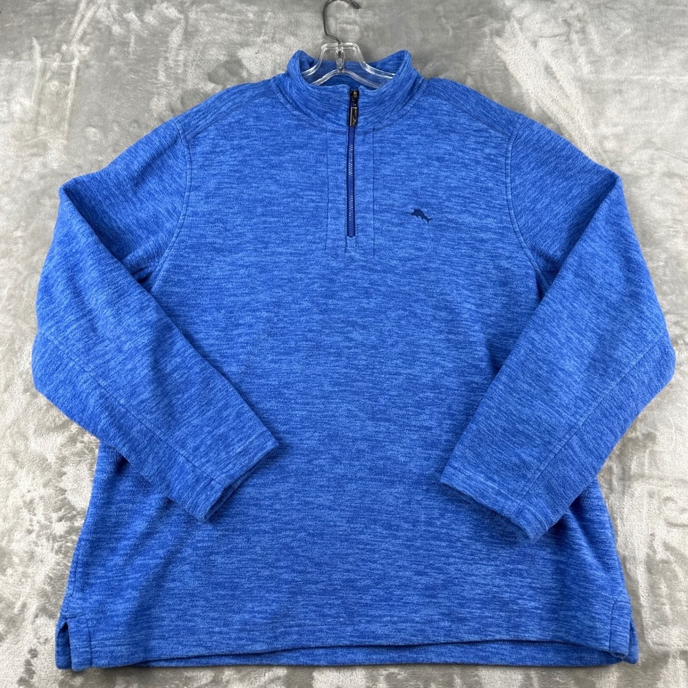 Tommy Bahama Pullover Mens L Quarter-Zip Blue Heathered Logo EUC